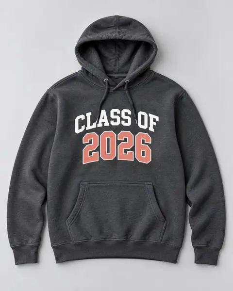 Charcoal hoodie with a Class of 2026 print